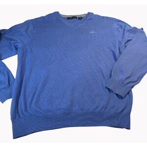 Greg Norman Mens L Blue V Neck Sweater 100 Cotton Shark Logo Golf